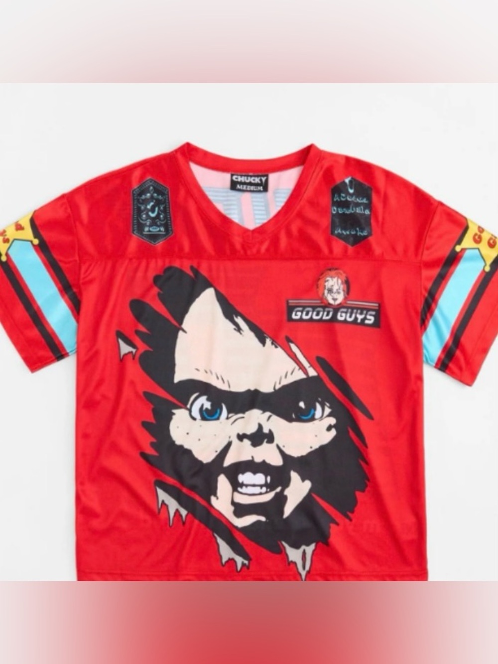 Chucky "Good Guys"  jersey featuring a bold, graphic portrait
